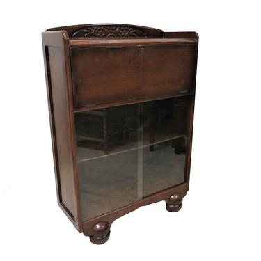 Art Deco Furniture | Vintage English Drop Front Secretary With Sliding Glass Bookcase 