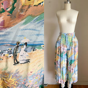 Vintage 1980s Monet Painting Novelty Print Culottes / 25&quot; waist 