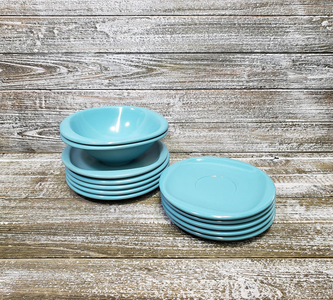 Vintage Boontonware Dishes Turquoise Blue Dinnerware Plastic