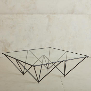 Black Metal Geometric  Coffee Table with Glass Top in the style of 'Alanda' by Paolo Piva for B&amp;B Italia, 1980s