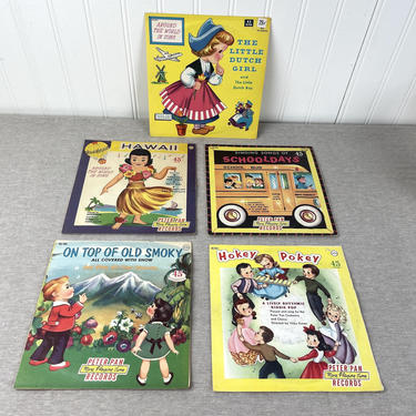 Peter Pan Records for children - 5 45 rpm singles with sleeves - 1950s vintage 