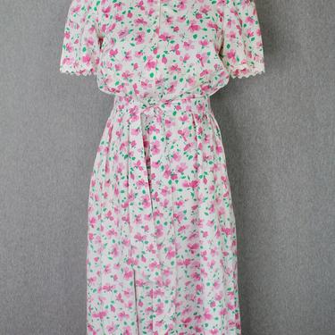 1980s Pink Floral Ric Rac Dress by The Very Thing! - Cottagecore Inspired- Spring 