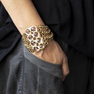 18k Gold Plated Crystal and Chain Simone Cuff