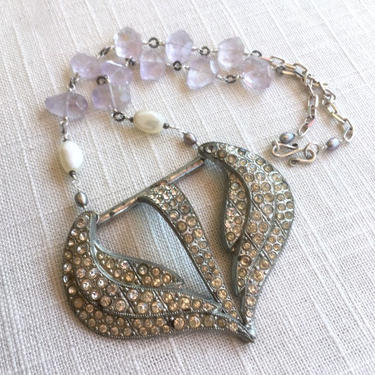 Twilight Tomorrow [vintage rhinestone buckle, mother of pearl, freshwater pearl, amethyst, sterling silver] 