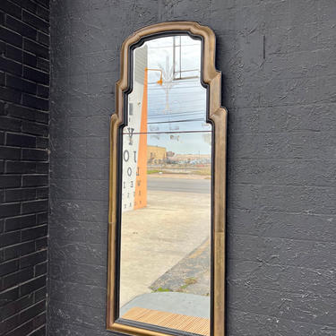 Brass and Wood Tall Long Etched Mirror