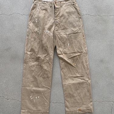 Vintage 33 x 31 WWII Khaki Trousers Pants | 40s 50s military Painter chinos | army pants 