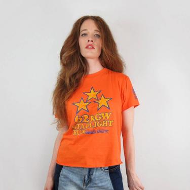 Retro Star Shirt // Vintage Orange Graphic 80s Tee Portland Oregon Starlight Run Mod Thin Soft Stars Portland Marathon Souvenir Race Unisex 