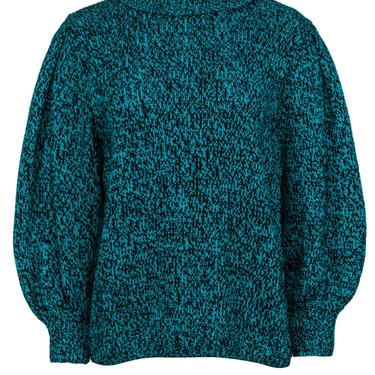 Ted Baker - Aqua Green &amp; Black Marbled Knit Balloon Sleeve Sweater Sz 10