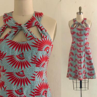 vintage 90's cotton embroidered halter dress 