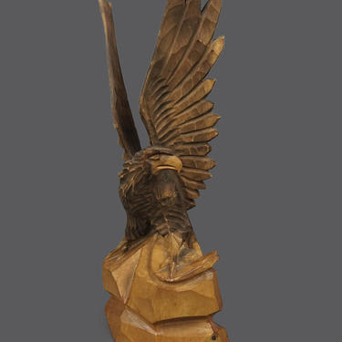 Vintage Hand Carved Wooden Eagle Figurine Sculpture Made In Russia Russian Art Eagle Statue 
