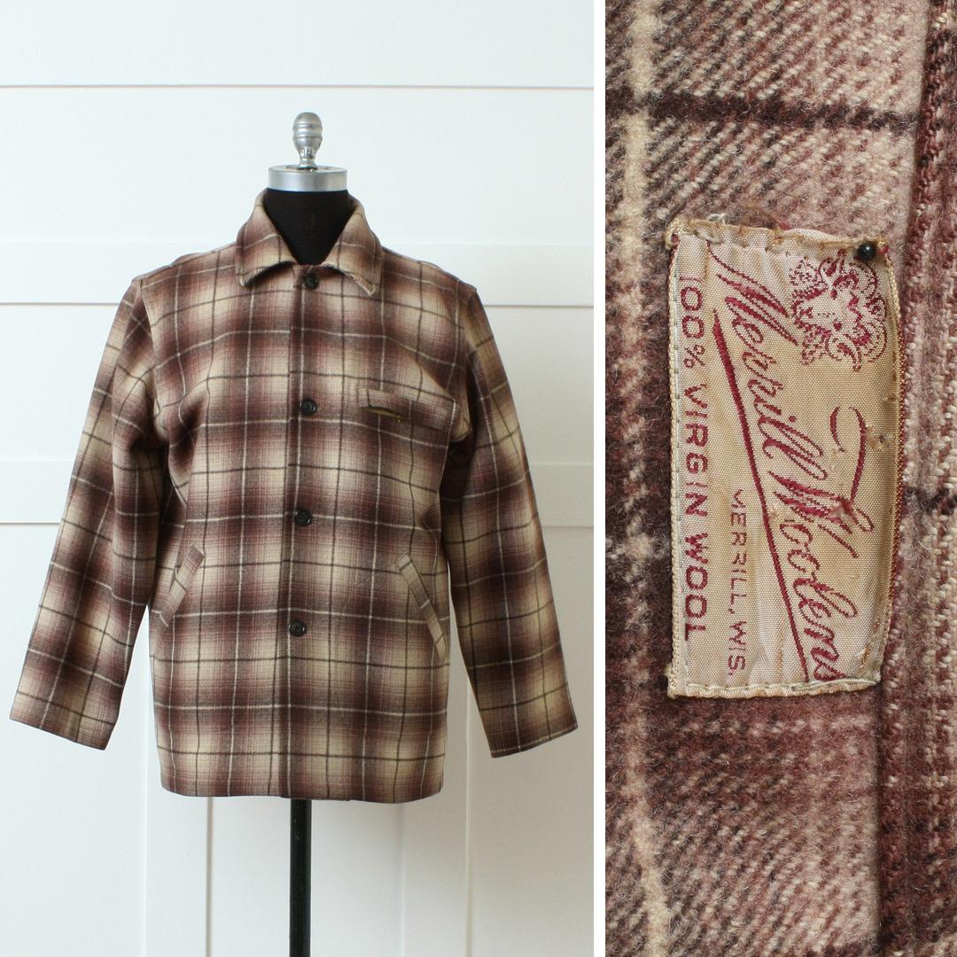 40s Merril Woolens Shadow Plaid Wool JKT