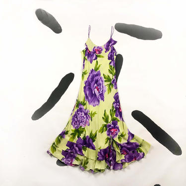 90s Lime Green and Purple Floral Slip Dress / | Bad at Petting Cats -  Chicago, IL | ATTIC