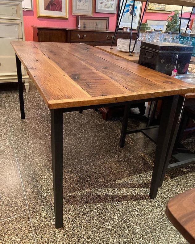 Reclaimed wood dining table. 61.25” x 18” x 30”