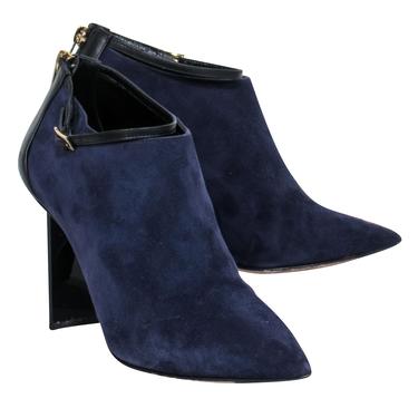 Jimmy Choo - Navy &amp; Black Suede &amp; Leather Low Cut Heeled Booties Sz 7
