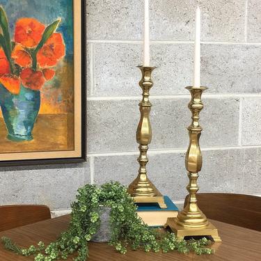 Vintage Candlestick Holders Retro 1980s Gold Brass Metal + 17 Inch Tall Stands + Set of 2 Matching + Candle Holders + Home Decor + Lighting 