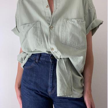 vintage sage green cotton menswear blouse 