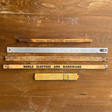 Vintage Lot of Wood Advertising Folding and Slide Rulers 