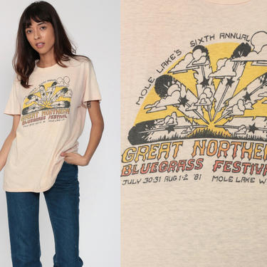 Bluegrass Festival Shirt Mole Lake Wisconsin Shirt 1981 Retro TShirt 80s Band Music Festival Vintage T Shirt Thin Tee Graphic Small Medium 