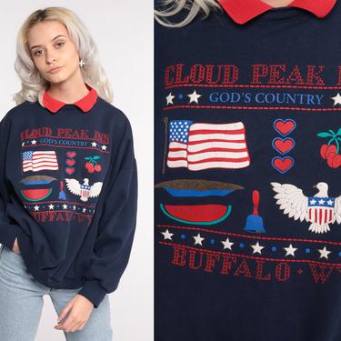 Wyoming Sweatshirt -- Cloud Peak Inn Buffalo WY Shirt 90s Sweatshirt Graphic American Flag Sweatshirt Vintage Tree 80s Extra Large xl 