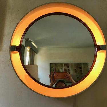 MID CENTURY MODERN 1970's Round Wall Mirror with Light #LosAngeles 