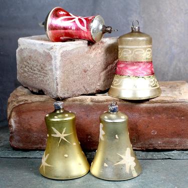 Christmas Bells Are Ringing! Set of 4 Glass Bell Christmas Ornaments for Your Vintage Christmas Tree - Gold &amp; Pink | FREE SHIPPING 