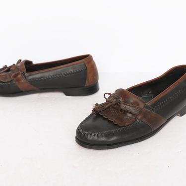 vintage two tone MEN'S size 9 tassel color block leather loafer deck style shoes -- Men's size 9 