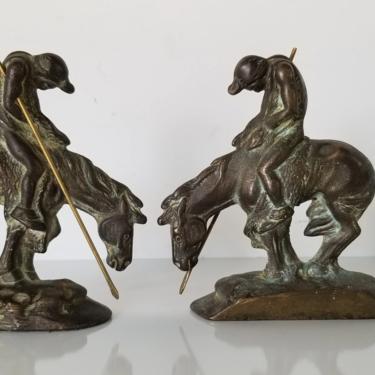 Vintage Southwestern End of Trail Fallen Warrior on Horse Brass Bookends- a Pair. 