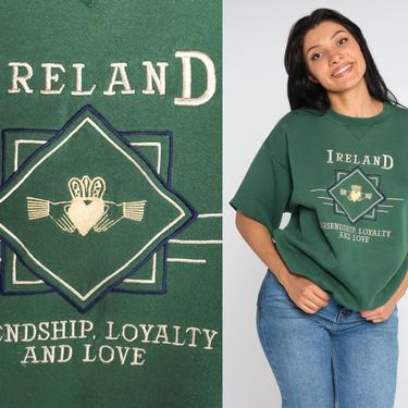 Ireland Sweatshirt 90s Friendship Loyalty Love Sweatshirt Green Irish Baggy Jumper Crewneck 1990s Vintage Short Sleeve Graphic Large 