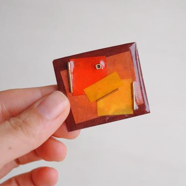 Vintage Abstract Art Pin in Yellow and Orange 