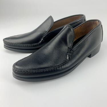 1960's Slip-On Shoes - Black Leather Uppers - BERKLEY SQUARE LABEL - Vintage Dead Stock - Men's Size 7 