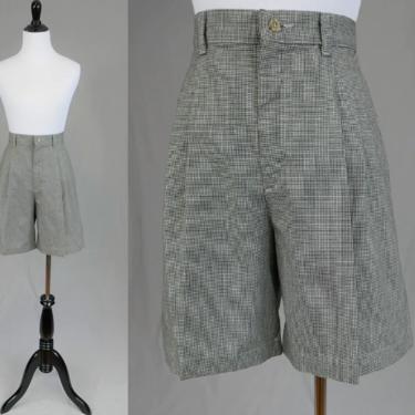 90s Pleated Shorts by Lee - 28 waist - Black and White Houndstooth - High Rise Waisted - Cotton - Vintage 1990s 