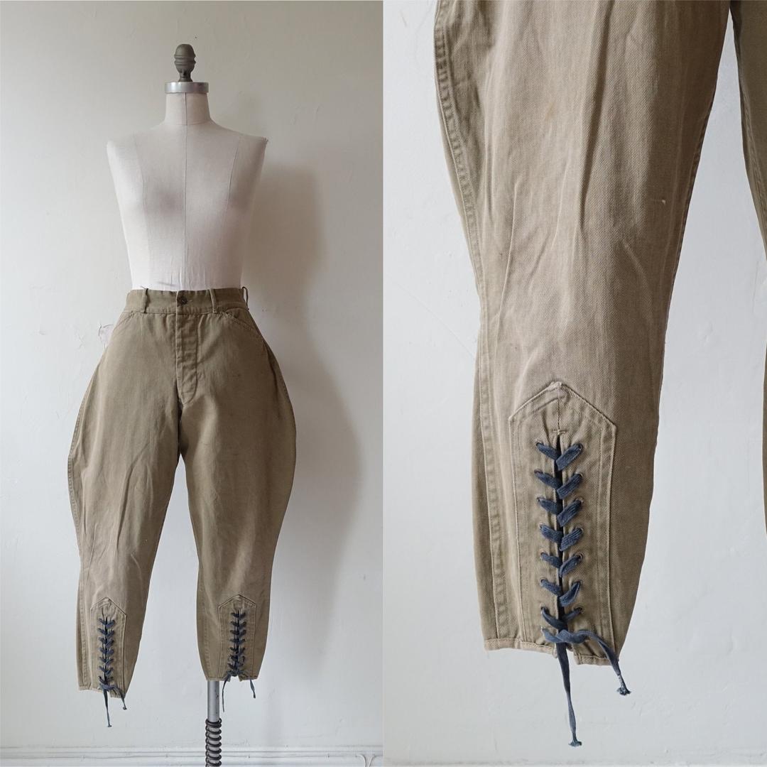 Vintage 20s Boy Scout Uniform Jodhpurs/ 1920s Khaki Breeches with Lace