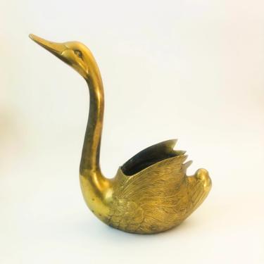 Extra Large 17&amp;quot; Tall Brass Swan Planter 