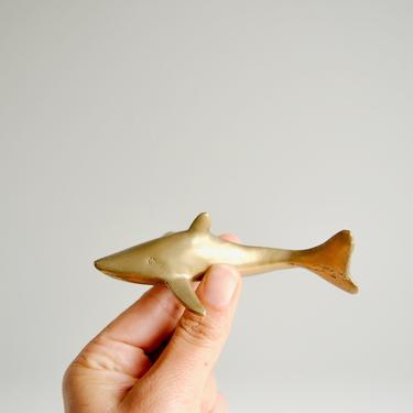 Vintage Brass Shark Figurine, Small Brass Shark Paperweight 