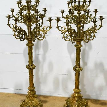 Antique Candelabras, Brass, Monumental, Pair,, 61"H, 21" x 21" Each