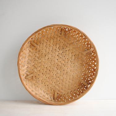 Vintage Bamboo Basket Tray, Chinese Basket 