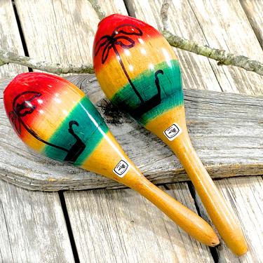 VINTAGE: 2pcs - Mexican Handmade Wooden Maraca - Native Maracas - Instrument - Fiesta - Crafts - Made in Mexico - SKU SKU 14-C1-00009031 