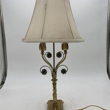 Hollywood Regency Brass Scrolling Griffin Table Lamp w/ Original Lamp Shade 