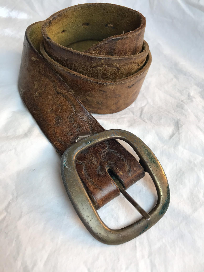 70’s chunky leather belt~ tooled leather~ brown wide southwestern rock