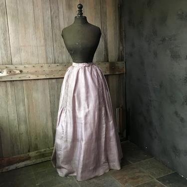 19th C French Silk Skirt, Lavender Floral, Victorian, Bustle, Period Clothing 