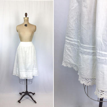Vintage Edwardian Underskirt | Vintage white linen lace trimmed half slip | 1910s petticoat skirt 