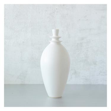 SHIPS NOW- 10.5&amp;quot; double flanged stoneware bottle vase glazed in clean matte white by sara paloma pottery.  modern minimal tabletop vases 