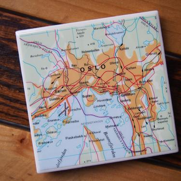 1992 Vintage Oslo Norway Map Coaster Ceramic. Oslo Map Coaster. Norway Gift. Travel Décor. Scandinavian Gift Norwegian Décor Scandinavia Map 