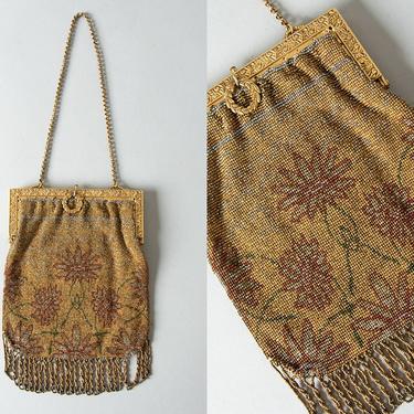 Vintage 1920s French Steel-Cut Micro-Beaded Purse, Silver w  display picture 1