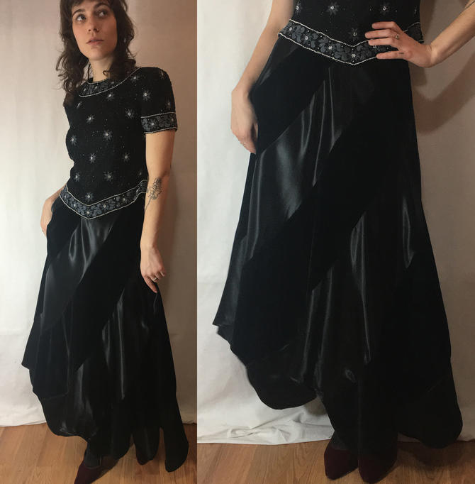 Black satin clearance skirt 80s