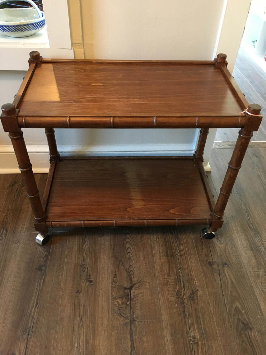Vintage Faux Bamboo Bar Cart Bamboo Serving Cart Rolling Cart by PursuingVintage1 from