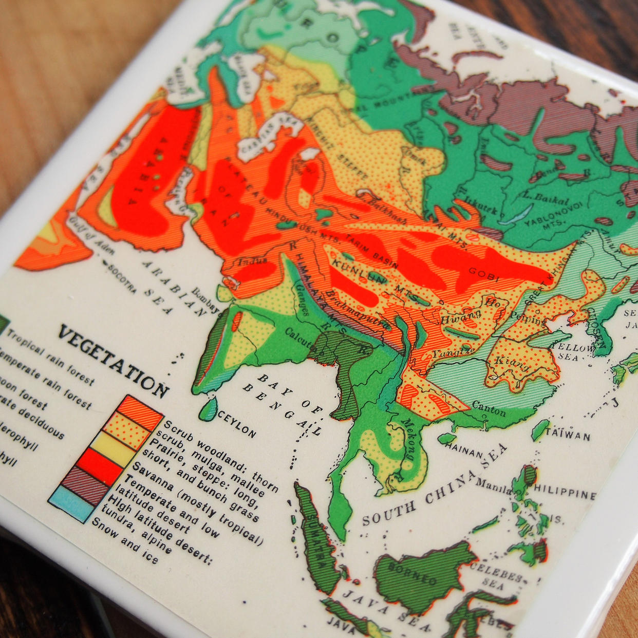 1939 Asia Vegetation Handmade Repurposed Vintage Map Coaster - | All ...