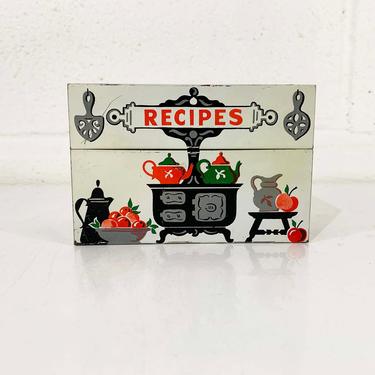 Vintage Metal Recipe Box Silver Chefs 1950s Stylecraft Baltimore Maryland Tin Made in USA Mid Century Recipes 
