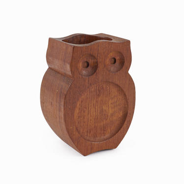 Teak Wood Owl Organizer Figurine 