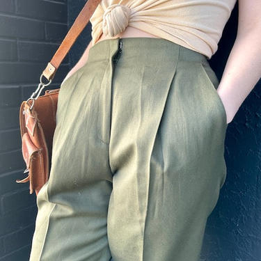 Olive High Rise Pleated Pants